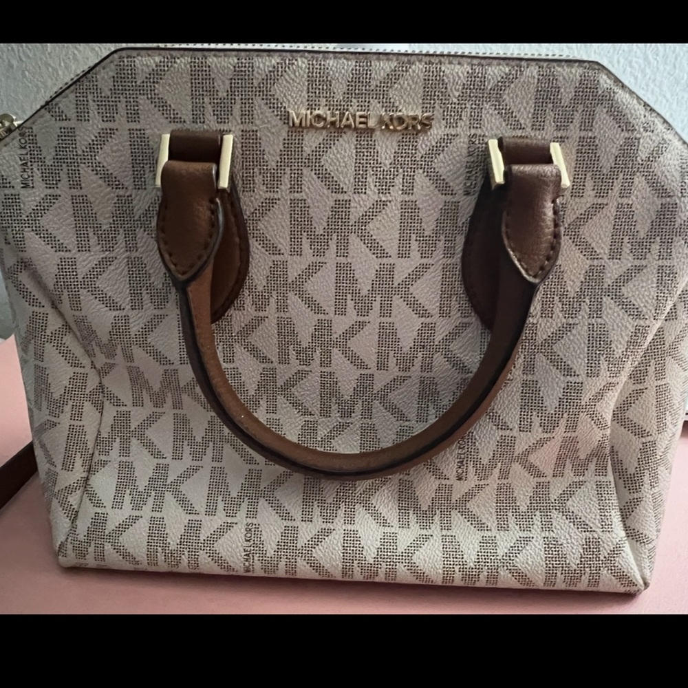 Michael Kors Cream and Brown Signature Satchel
